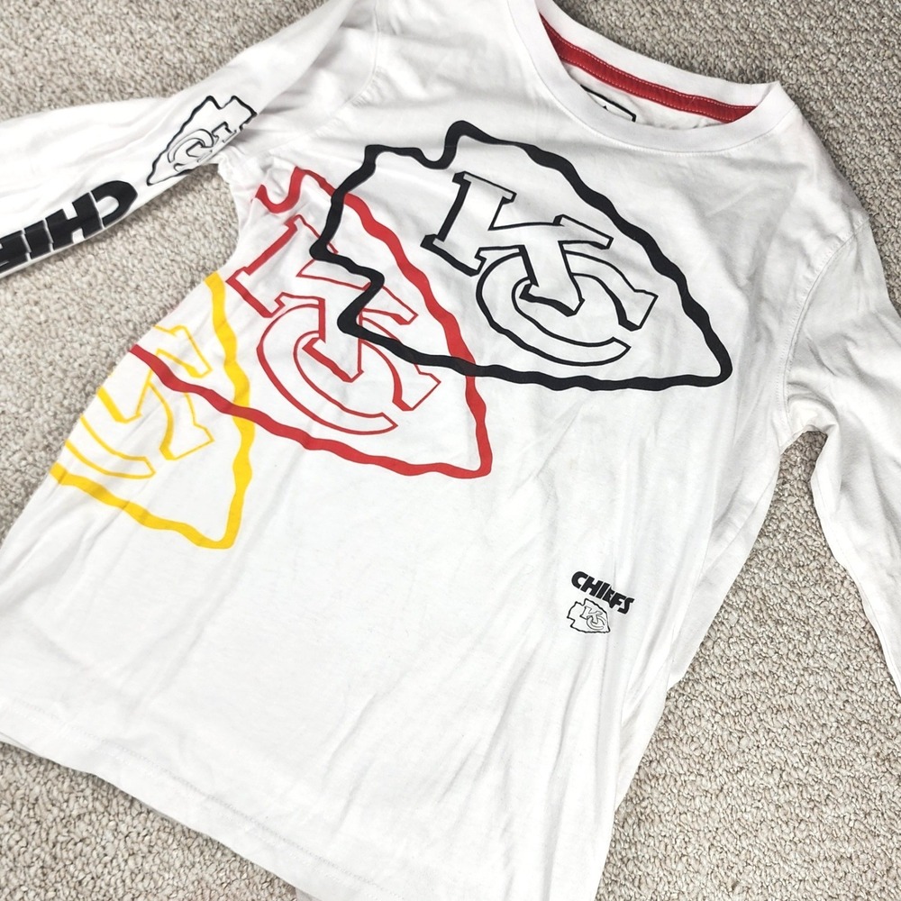 NFL Kansas City Chiefs T-Shirt Size 14-16 Glitter Logo Cotton Blend White Tee